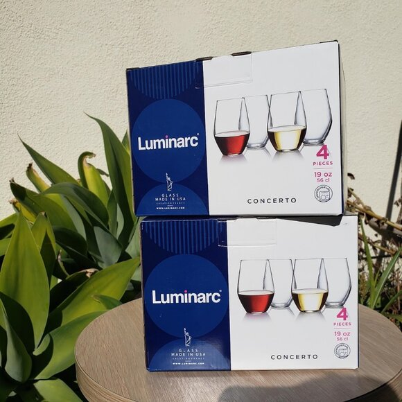 NEW set of 8 Luminarc glass stem less wine glasses cups Barware 19 ounces - Picture 1 of 10
